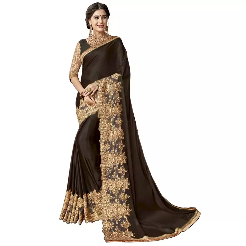 Black embroidered lycra saree with blouse
