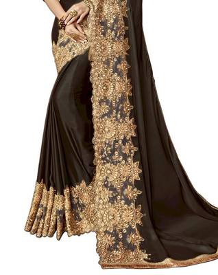Black embroidered lycra saree with blouse 2