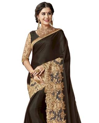 Black embroidered lycra saree with blouse 3