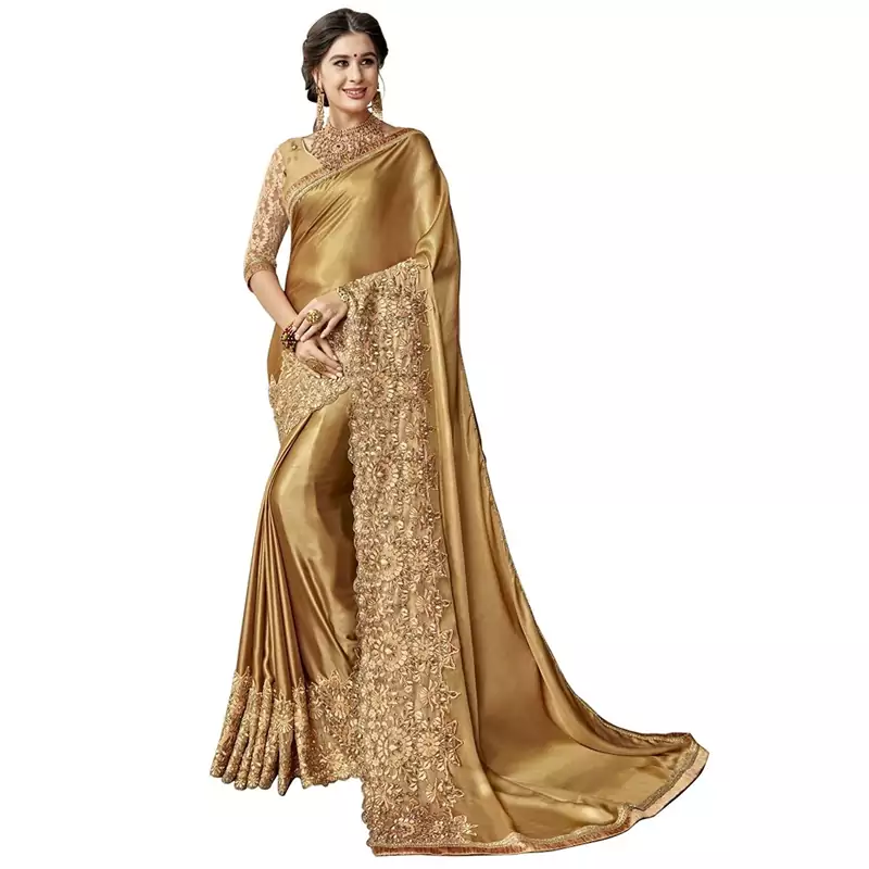 Yellow embroidered lycra saree with blouse