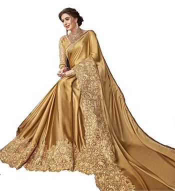 Yellow embroidered lycra saree with blouse 3