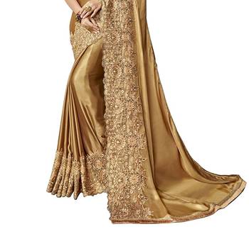 Yellow embroidered lycra saree with blouse 4