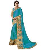 Green embroidered lycra saree with blouse