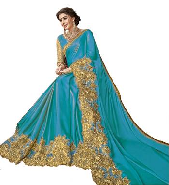 Green embroidered lycra saree with blouse 2