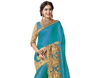 Green embroidered lycra saree with blouse 3