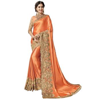Orange embroidered lycra saree with blouse 1