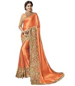 Orange embroidered lycra saree with blouse