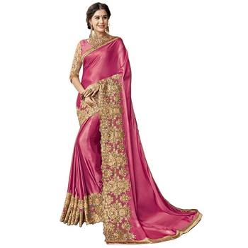 Pink embroidered lycra saree with blouse 1
