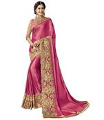 Pink embroidered lycra saree with blouse