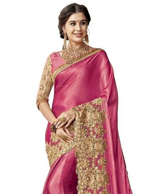 Pink embroidered lycra saree with blouse 2