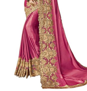 Pink embroidered lycra saree with blouse 3