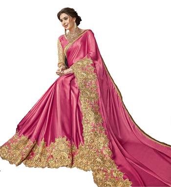 Pink embroidered lycra saree with blouse 4