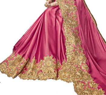 Pink embroidered lycra saree with blouse 5