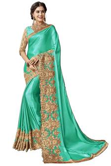 Green embroidered lycra saree with blouse