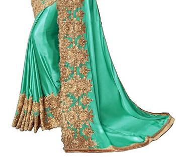 Green embroidered lycra saree with blouse 3