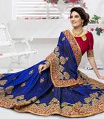 Trendmalls Blue embroidered silk   Traditional Wedding Party Wear Bridal Saree With Blouse  