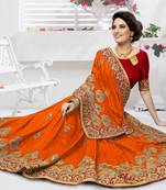Trendmalls Orange embroidered silk   Traditional Wedding Party Wear Bridal Saree With Blouse  