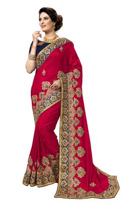 Pink embroidered silk saree with blouse 1