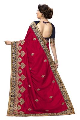 Pink embroidered silk saree with blouse 2