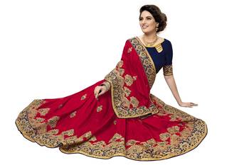Pink embroidered silk saree with blouse 5