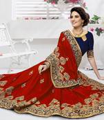 Trendmalls Red embroidered silk   Traditional Wedding Party Wear Bridal Saree With Blouse  