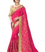 Trendmalls Pink embroidered satin   Traditional Wedding Party Wear Bridal Saree With Blouse  
