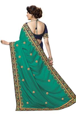 Trendmalls Green embroidered silk  Traditional Wedding Party Wear Bridal Saree with Blouse  2