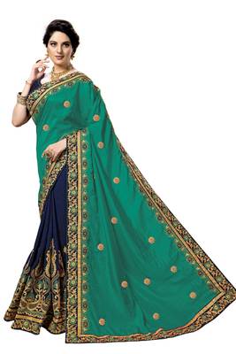 Trendmalls Green embroidered silk  Traditional Wedding Party Wear Bridal Saree with Blouse  3