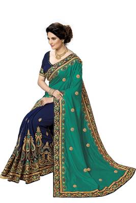 Trendmalls Green embroidered silk  Traditional Wedding Party Wear Bridal Saree with Blouse  5