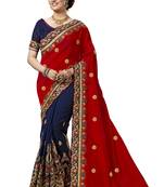 Trendmalls Red embroidered silk  Traditional Wedding Party Wear Bridal Saree with Blouse 