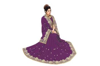 Trendmalls Purple embroidered satin  Traditional Wedding Party Wear Bridal Saree with Blouse  5