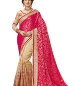 Trendmalls Pink embroidered jacquard  Traditional Wedding Party Wear Bridal Saree with Blouse 