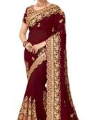 Trendmalls Brown embroidered silk  Traditional Wedding Party Wear Bridal Saree with Blouse 