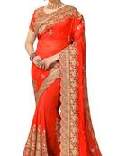 Trendmalls Orange embroidered silk Party Wear Saree With Blouse
