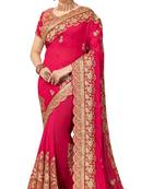 Trendmalls Pink embroidered silk   Traditional Wedding Party Wear Bridal Saree With Blouse  