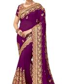Purple embroidered silk saree with blouse