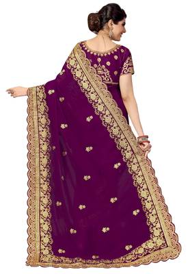 Purple embroidered silk saree with blouse 2