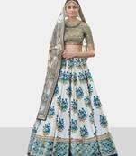 Blue Thread Embroidery Silk Semi Stitched Lehenga
