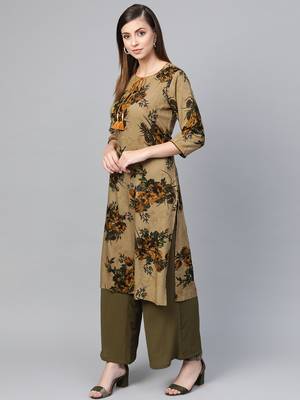 Beige printed liva kurtas-and-kurtis 3