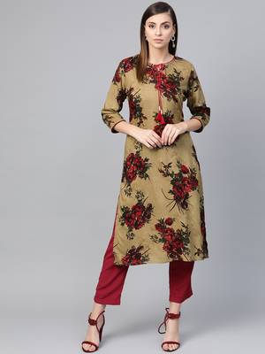 Beige printed liva kurtas-and-kurtis 1