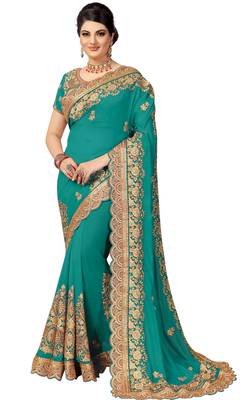 Green embroidered silk saree with blouse 1