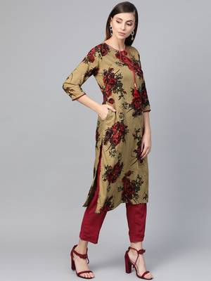 Beige printed liva kurtas-and-kurtis 3