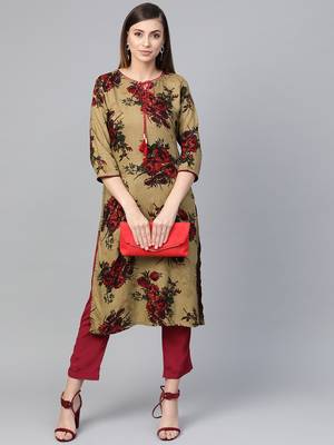 Beige printed liva kurtas-and-kurtis 4