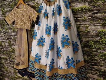 Blue Thread Embroidery Silk Semi Stitched Lehenga 3