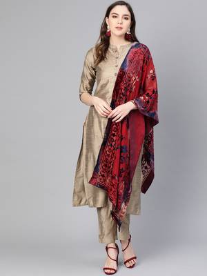 Beige printed dupion silk salwar 1