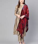 Beige printed dupion silk salwar