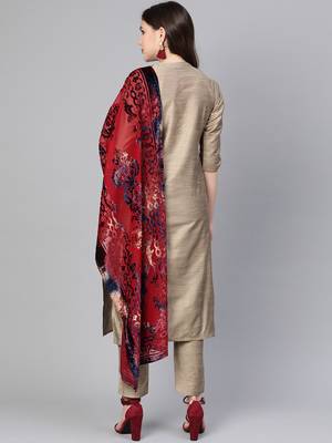 Beige printed dupion silk salwar 2