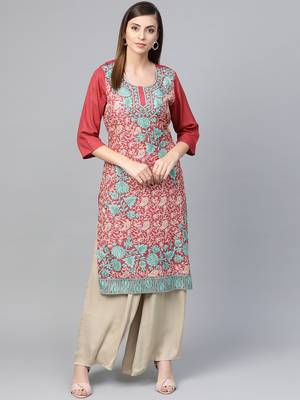 Light-wine embroidered liva kurtas-and-kurtis 1