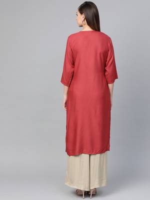 Light-wine embroidered liva kurtas-and-kurtis 2