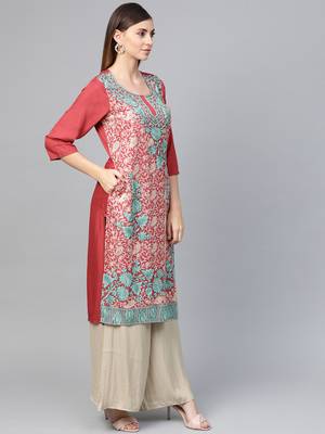 Light-wine embroidered liva kurtas-and-kurtis 4